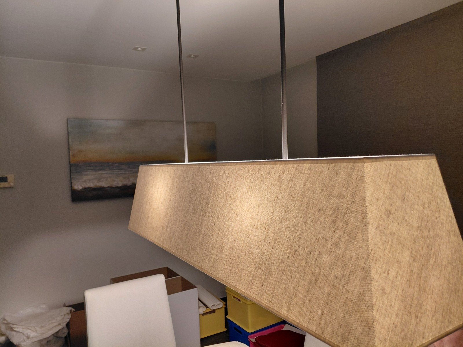 Hanglamp linnen kap, armatuur donkerbrons, merk Fanlight, Huis en Inrichting, Ophalen, Landelijk modern, Metaal, E27 (groot)