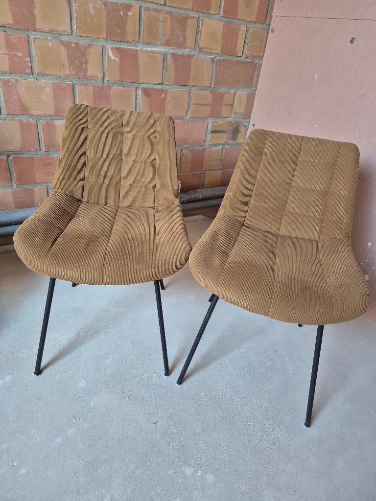 4 Stoelen corduroy cognac, Huis en Inrichting, Stoelen, Ophalen, Zo goed als nieuw, Overige kleuren, Vier