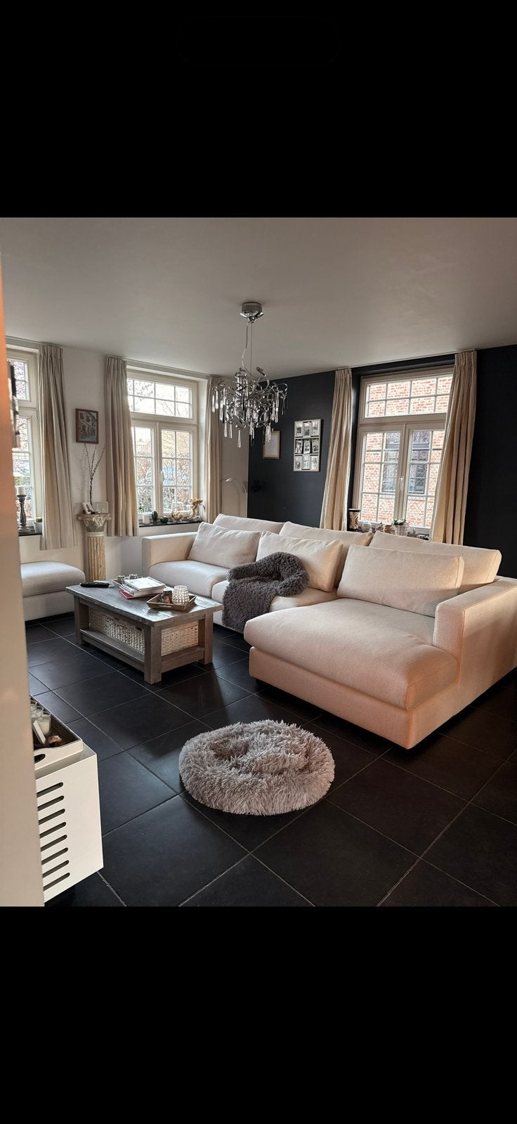 Witte zetel met poef, Huis en Inrichting, Ophalen, Gebruikt, Stof