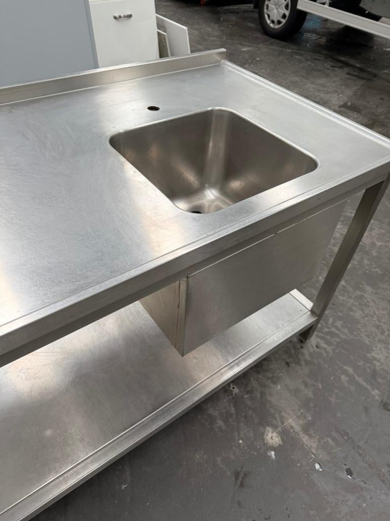 Inox / RVS wasbak tafel 180 x 80 x 90 cm Zware kwaliteit, Ophalen, Gebruikt, Inox Meubilair