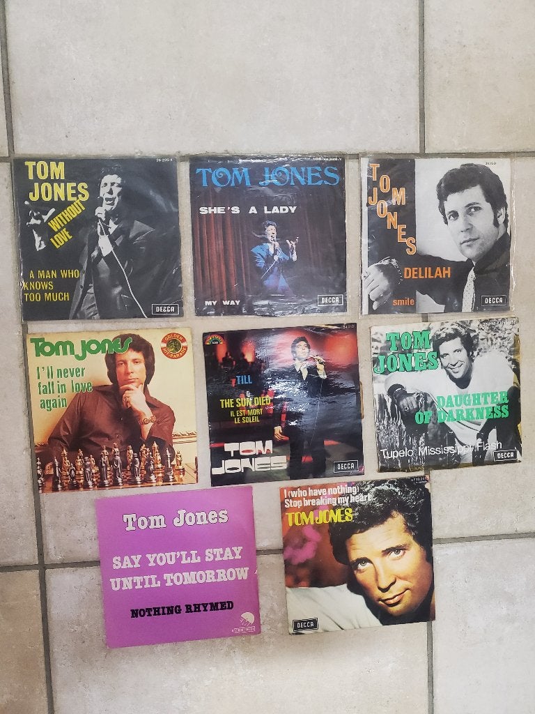 Lot 8 ancien disques tom jones 45 T vinyles, Enlèvement ou Envoi, Utilisé