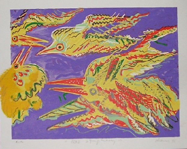 Peter Diem - "Bird Symphony Handbewerkt", Antiquités & Art, Art | Lithographies & Sérigraphies, Signé, Enlèvement ou Envoi, Sérigraphie