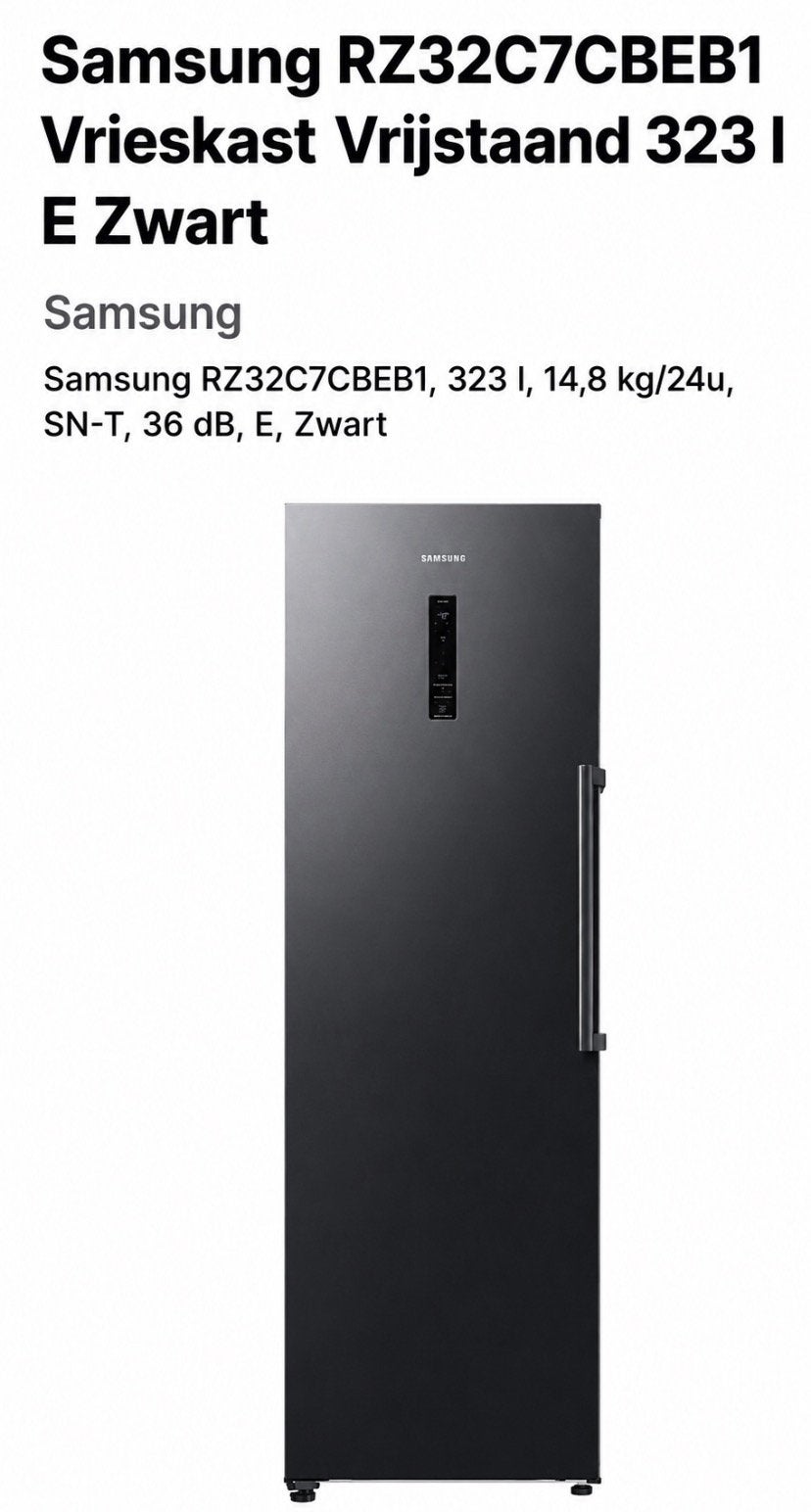 Samsung Vrieskast Vrijstaand Zwart, Elektronische apparatuur, Koelkasten en IJskasten, Ophalen, Zo goed als nieuw
