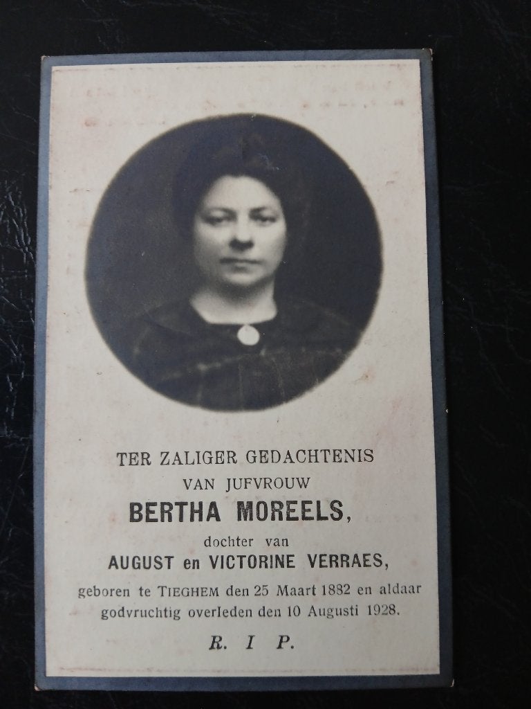 bertha moreels overl 1928, Verzamelen, Bidprentjes en Rouwkaarten, Verzenden, Bidprentje