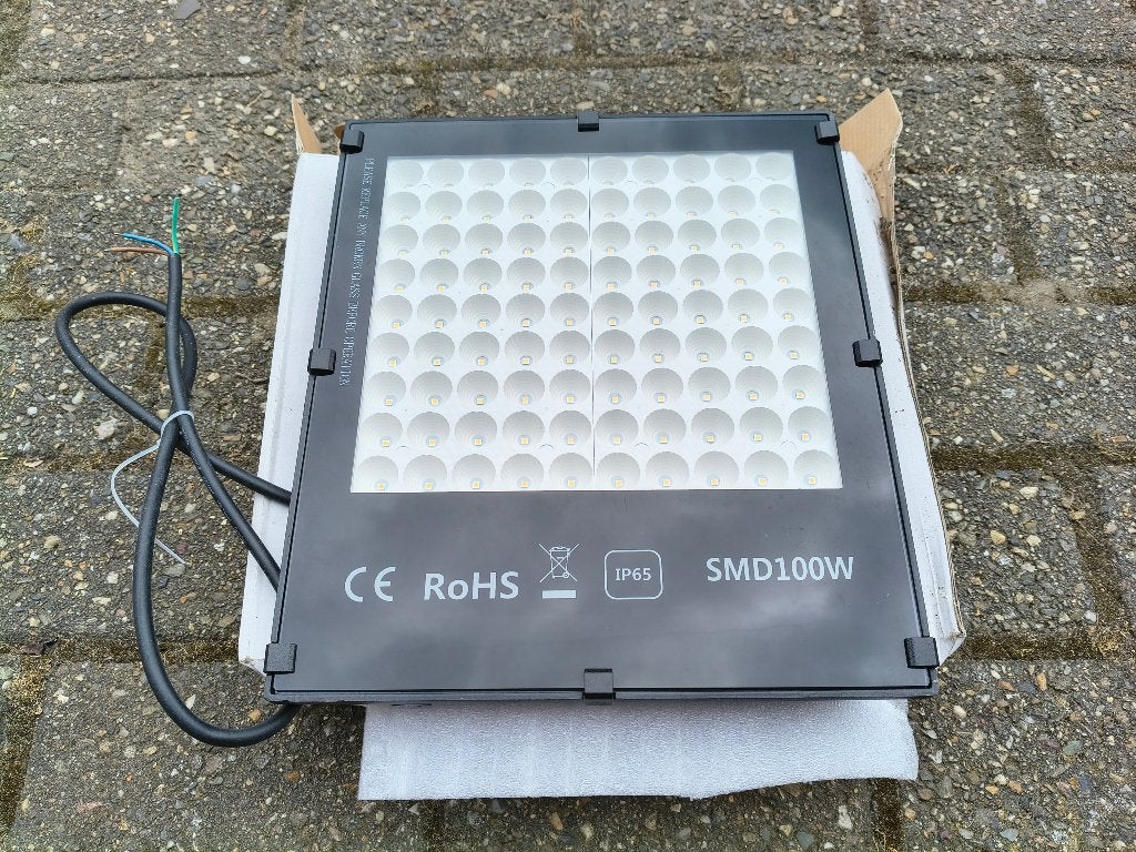 LED Proslim Verstraler Schijnwerper 100W 4000K IP66, Waterbestendig, Zwart, Industrieel, Nieuw