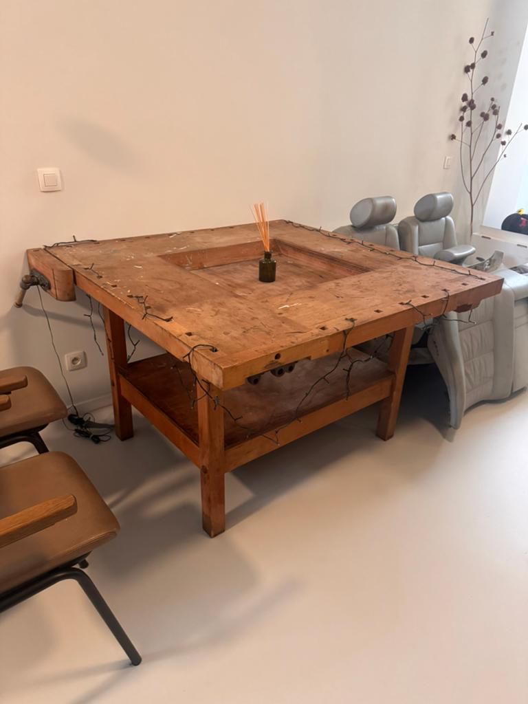 Oude schoolwerkbank, Huis en Inrichting, Tafels | Eettafels, Zo goed als nieuw, Ophalen