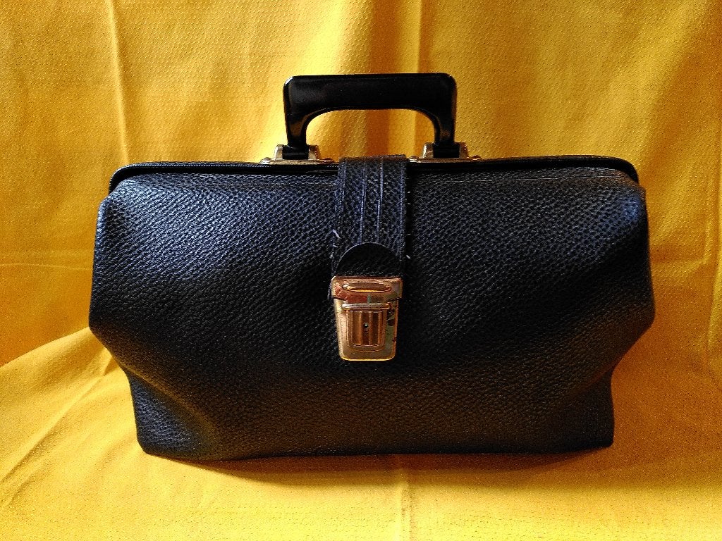 Zwarte boekentas in simili leder met handvat in bakeliet, 30 tot 40 cm, Minder dan 30 cm, Zwart, Aktetas of Boekentas