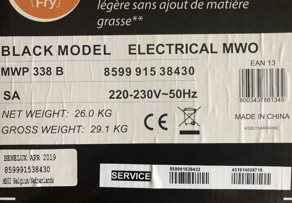 combimicrogolfoven whirlpool MWP338B Zwart, Ophalen, Zo goed als nieuw, Draaiplateau, Combi-microgolfoven