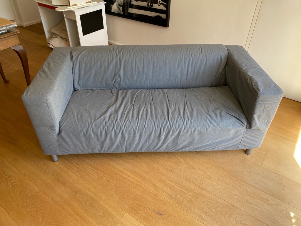 Canapé Ikea Klippan avec housse grise claire, 75 à 100 cm, Enlèvement, Utilisé, Deux personnes