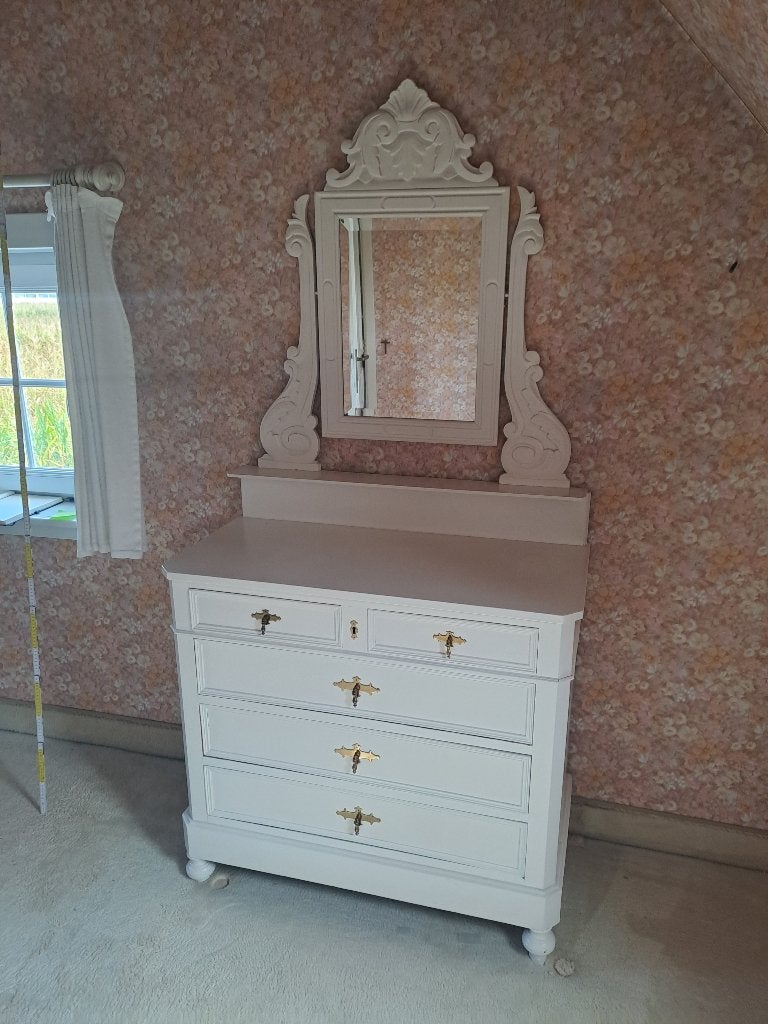 Prachtige antieke witte commode met spiegel, 25 à 50 cm, Enlèvement, Utilisé, 50 à 100 cm