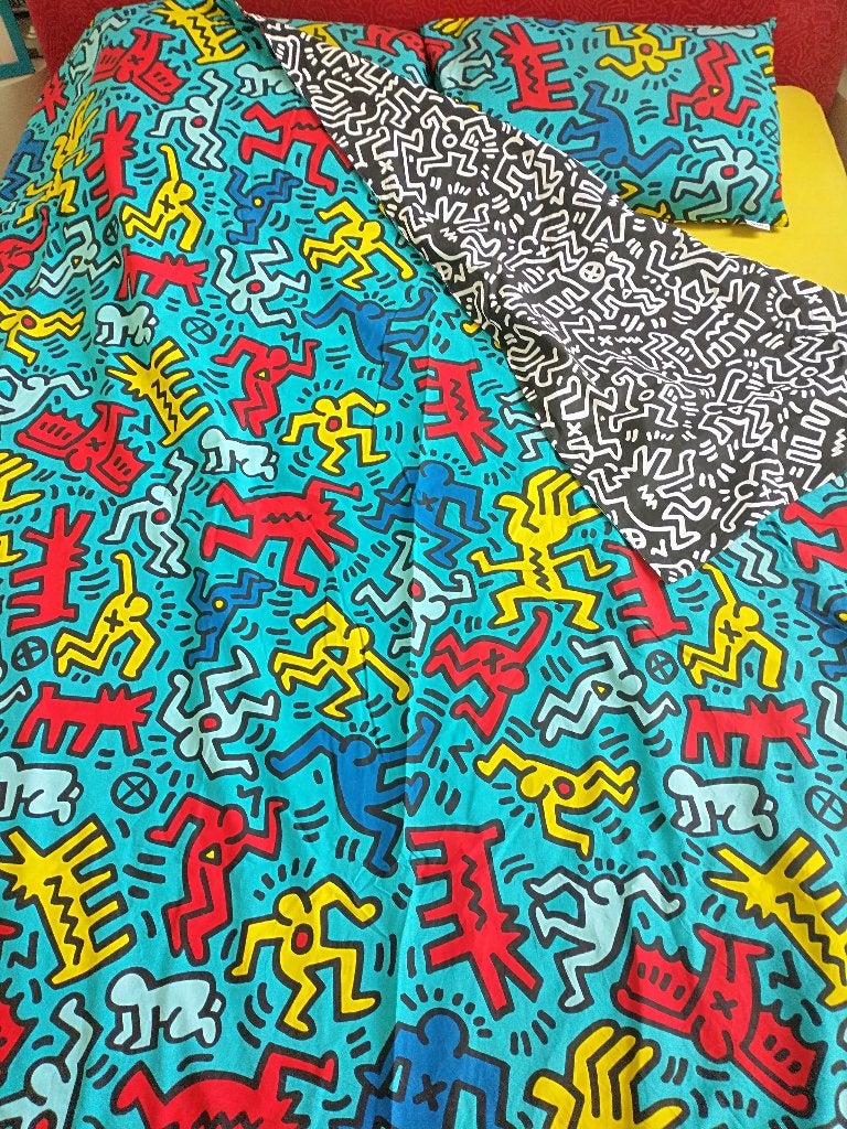 Keith Haring tweepersoons dekbedovertrek 2 x 2 mtr., Meerkleurig, Dekbedovertrek, Tweepersoons, Ophalen of Verzenden