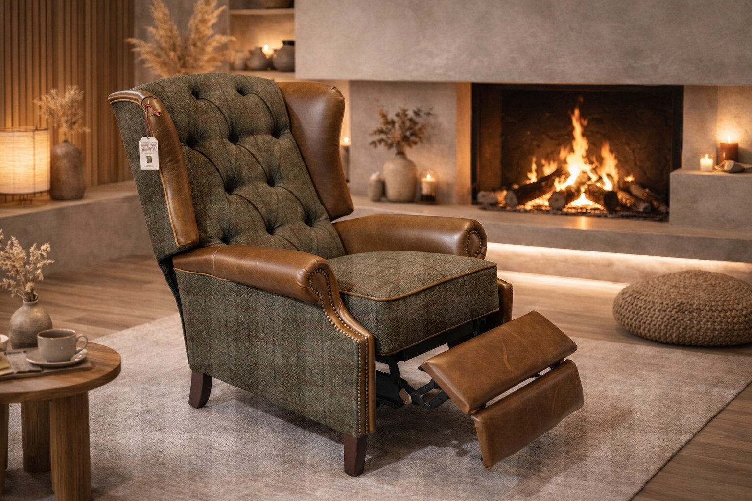 CHESTERFIELD RELAX FAUTEUIL GROEN STOF WINDSOR TWEED LEER, Huis en Inrichting, Fauteuils, Ophalen of Verzenden, Nieuw, Stof