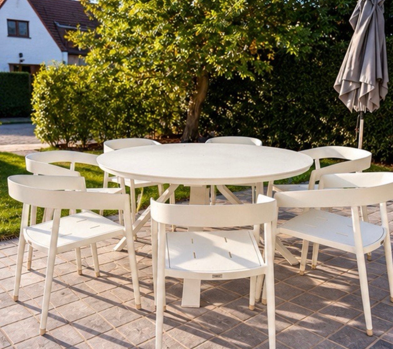 Tuinset - tuintafel en 7 stoelen, Tuin en Terras, Ophalen, Zo goed als nieuw, Aluminium, Tuinset