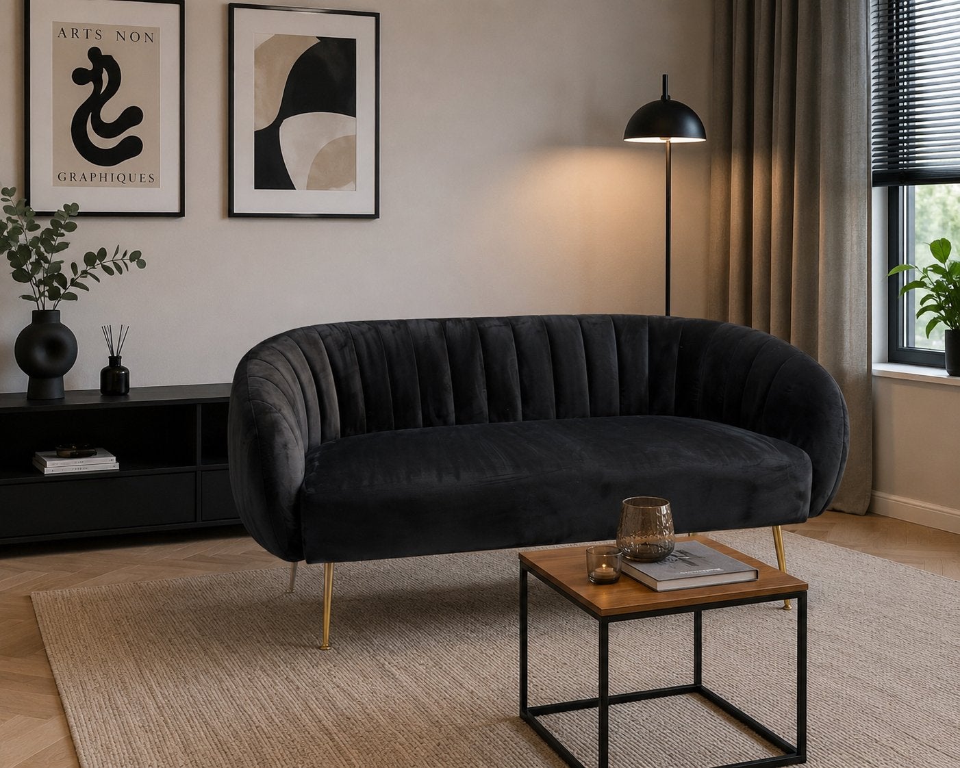 Canapé en velours 150 cm design — Noir | Livraison gratuite, Maison & Meubles, Canapés | Sofas & Chaises Longues, Utilisé, Enlèvement