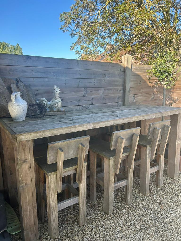 Bartafel voor buiten + 3 stoelen, Ophalen, Zo goed als nieuw