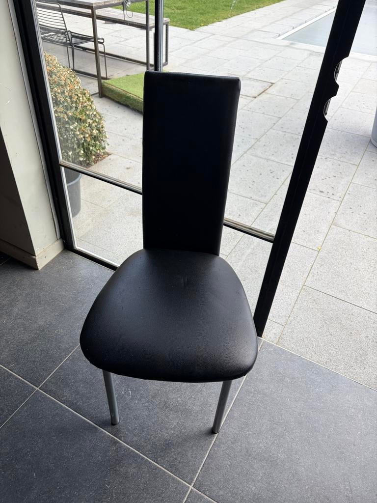 4 leren zwarte stoelen te koop, Antiek en Kunst, Ophalen