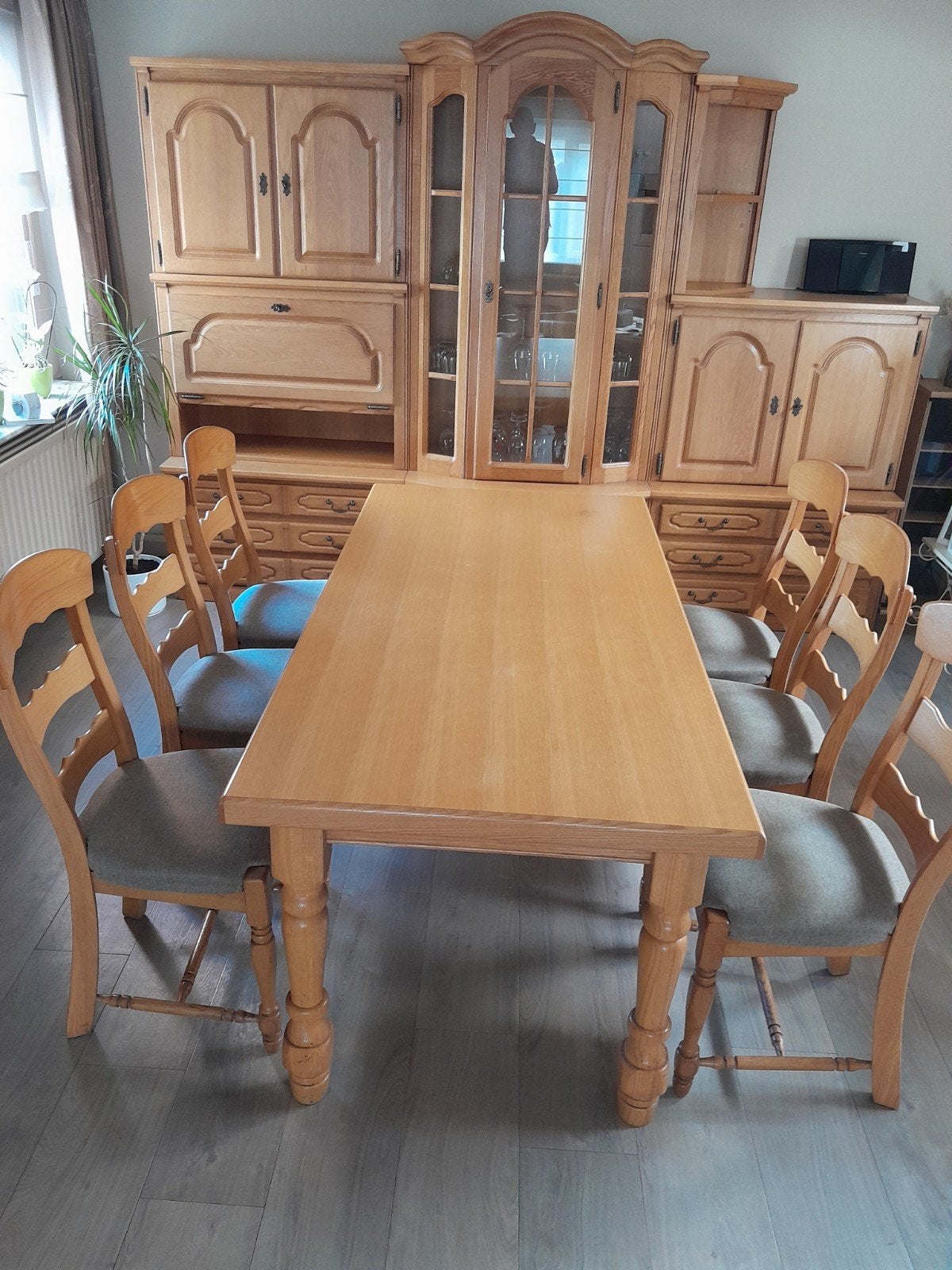 Volledige eetkamer in massief lichte eik. Zeer goede staat!, Huis en Inrichting, Complete eetkamers, Ophalen