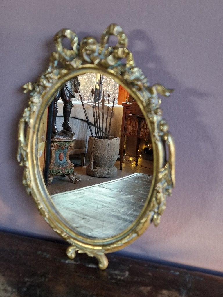 Klein Gouden Medaillon Spiegel met Bladgoud, Ophalen of Verzenden, Ovaal, Minder dan 50 cm, Minder dan 100 cm