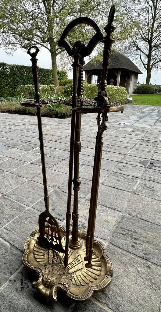 Vintage haard-kachelset in messing, Ophalen