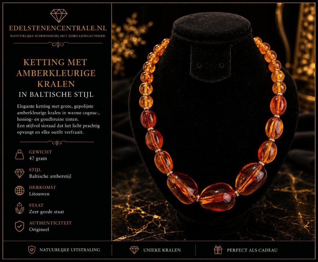 Ketting met Amberkleurige Kralen in Baltische Stijl, Bijoux, Sacs & Beauté, Bijoux anciens, Envoi, Autres matériaux, Collier, Avec pierre précieuse