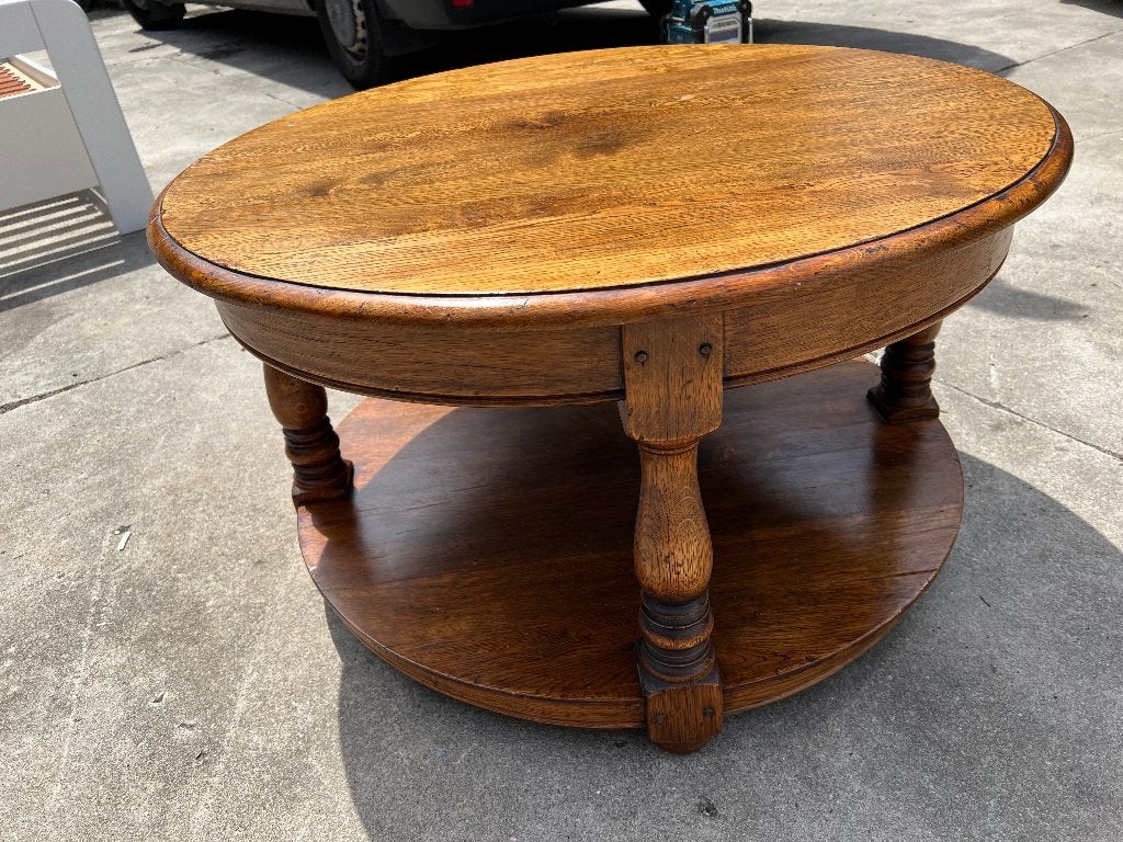 ronde eiken salontafel, Huis en Inrichting, Tafels | Salontafels, Zo goed als nieuw, 50 – 75, 50 tot 100 cm, 50 tot 100 cm, Rond