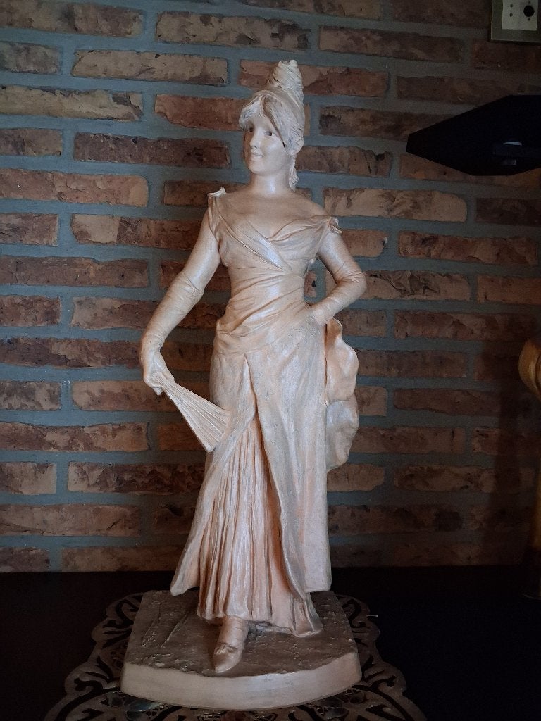 Terracotta beeld G. Van der Straeten, Statue, Enlèvement, 20 - 50 cm, Femme
