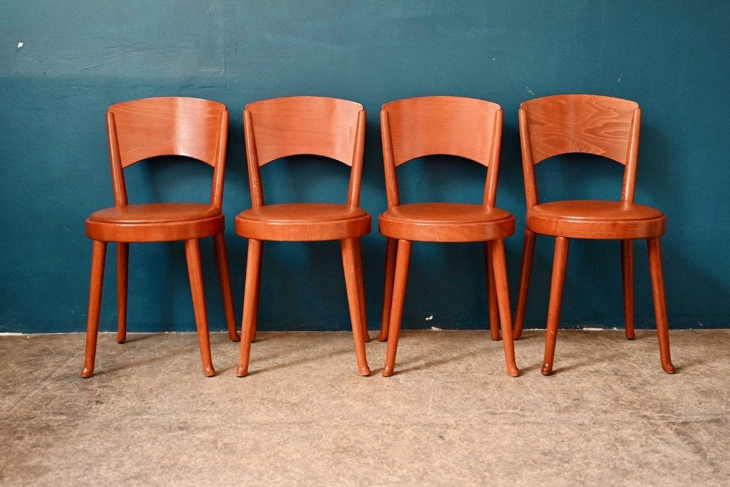4 Enzo Berti designstoelen voor Montina Italy 70s, Huis en Inrichting, Stoelen, Gebruikt, Vier, Hout, Bruin, Ophalen