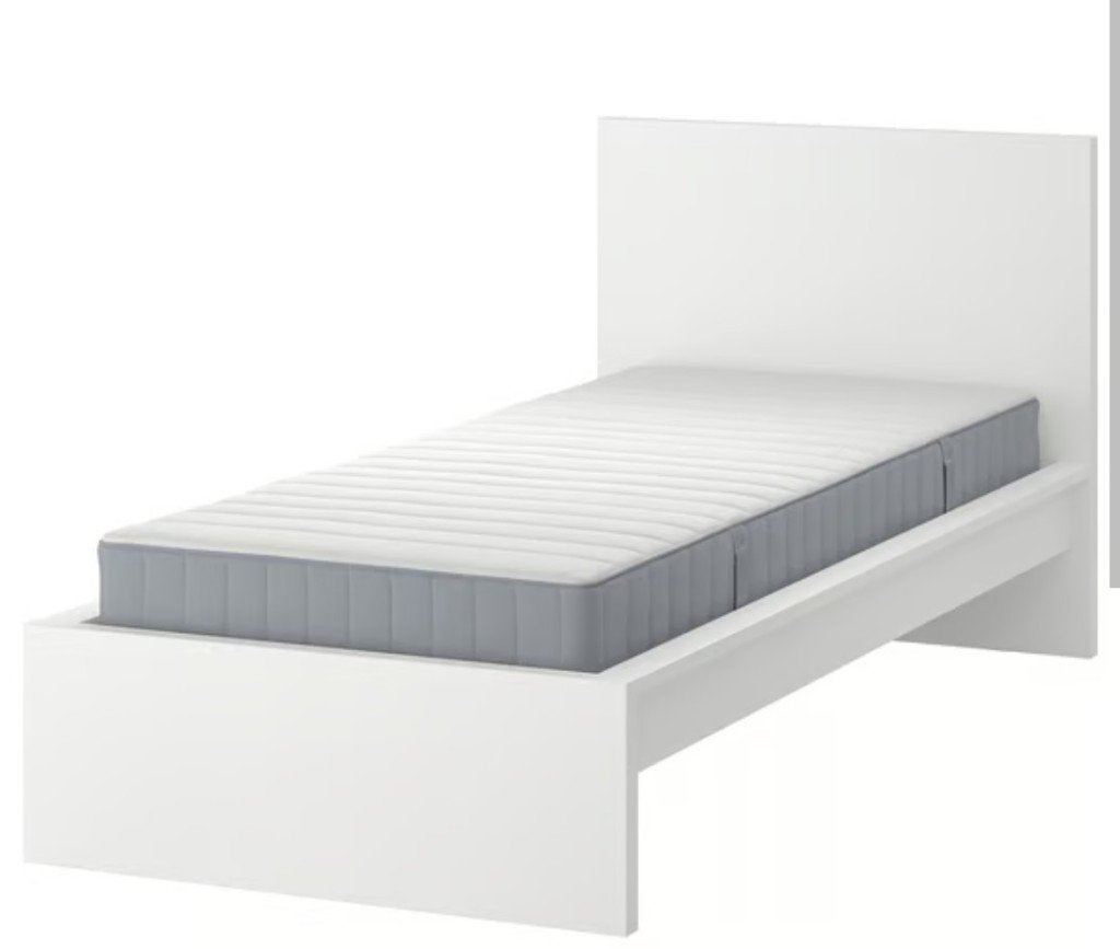 Malm bed Ikea 90x 200 cm + nachtkastje + lattenbodem+matras, Ophalen, 90 cm, Eenpersoons, Wit