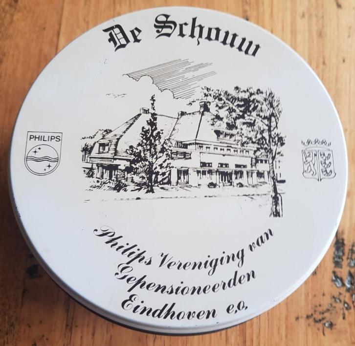 Vintage Philips blik, PVGE, de Schouw, regio Eindhoven, Verzamelen, Blikken, Ophalen of Verzenden, Gebruikt, Overige, Overige merken