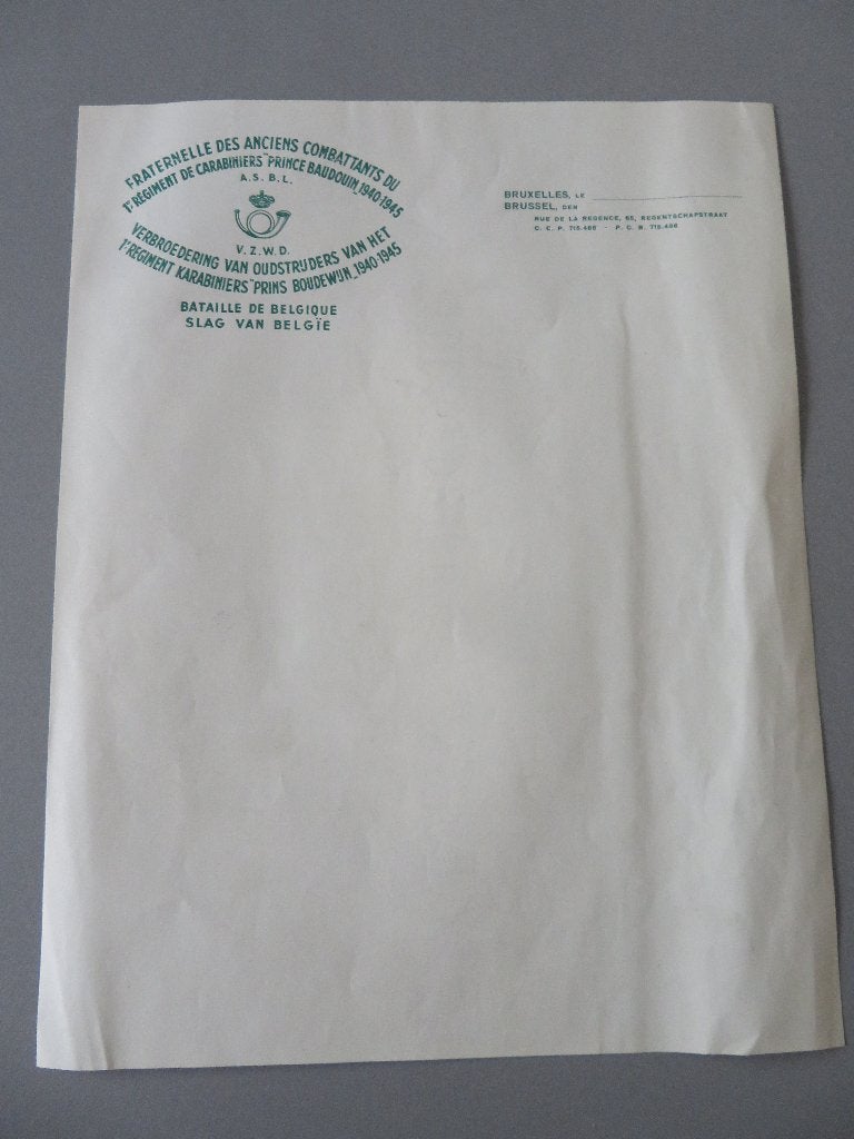 briefpapier oudstrijders 1e Reg. Karabiniers Prins B 1940-45, Verzamelen, Ophalen of Verzenden, Overige soorten, Overige typen