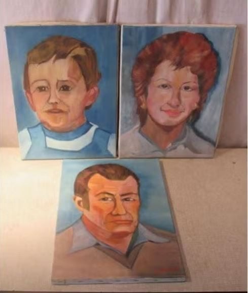 3 geschilderde Werken van Mensen - Vd Boom - 40x30, Origineel werk, Doek, Portret of Personen, Ophalen of Verzenden