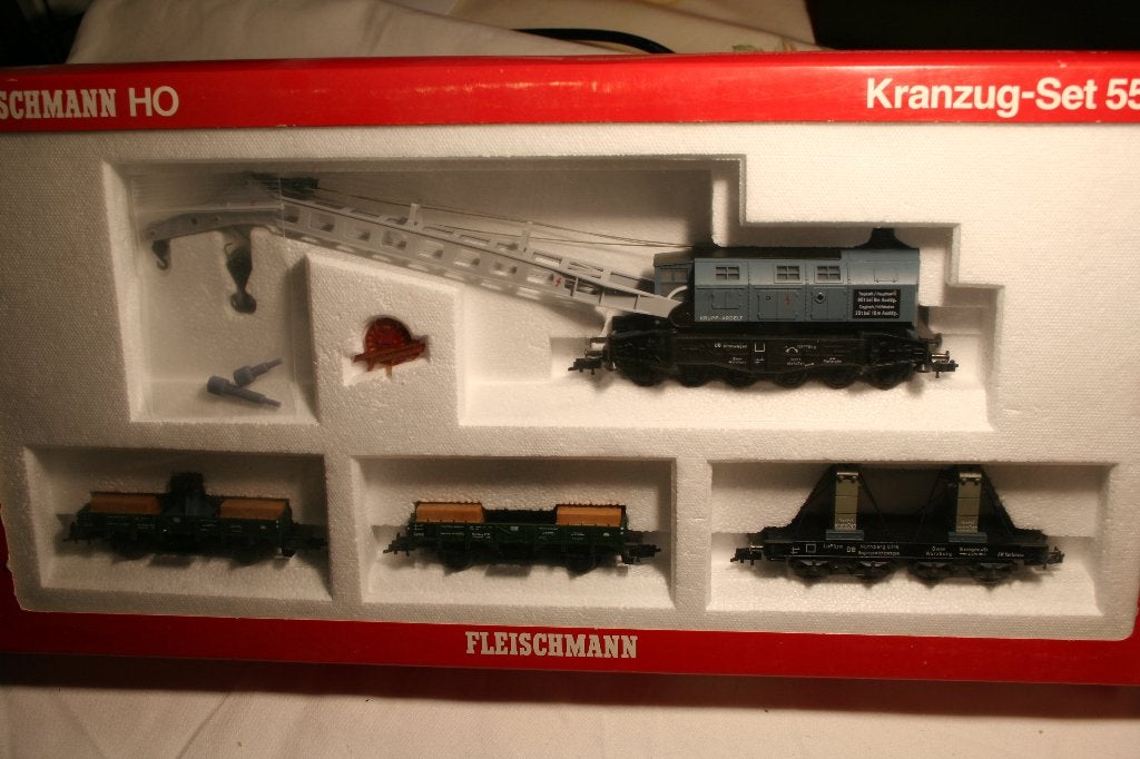 Fleischmann 5597 (HO,DC) Kraanwagen set Krupp-Ardelt 90t DB, Enlèvement ou Envoi, Fleischmann, Wagon, Comme neuf