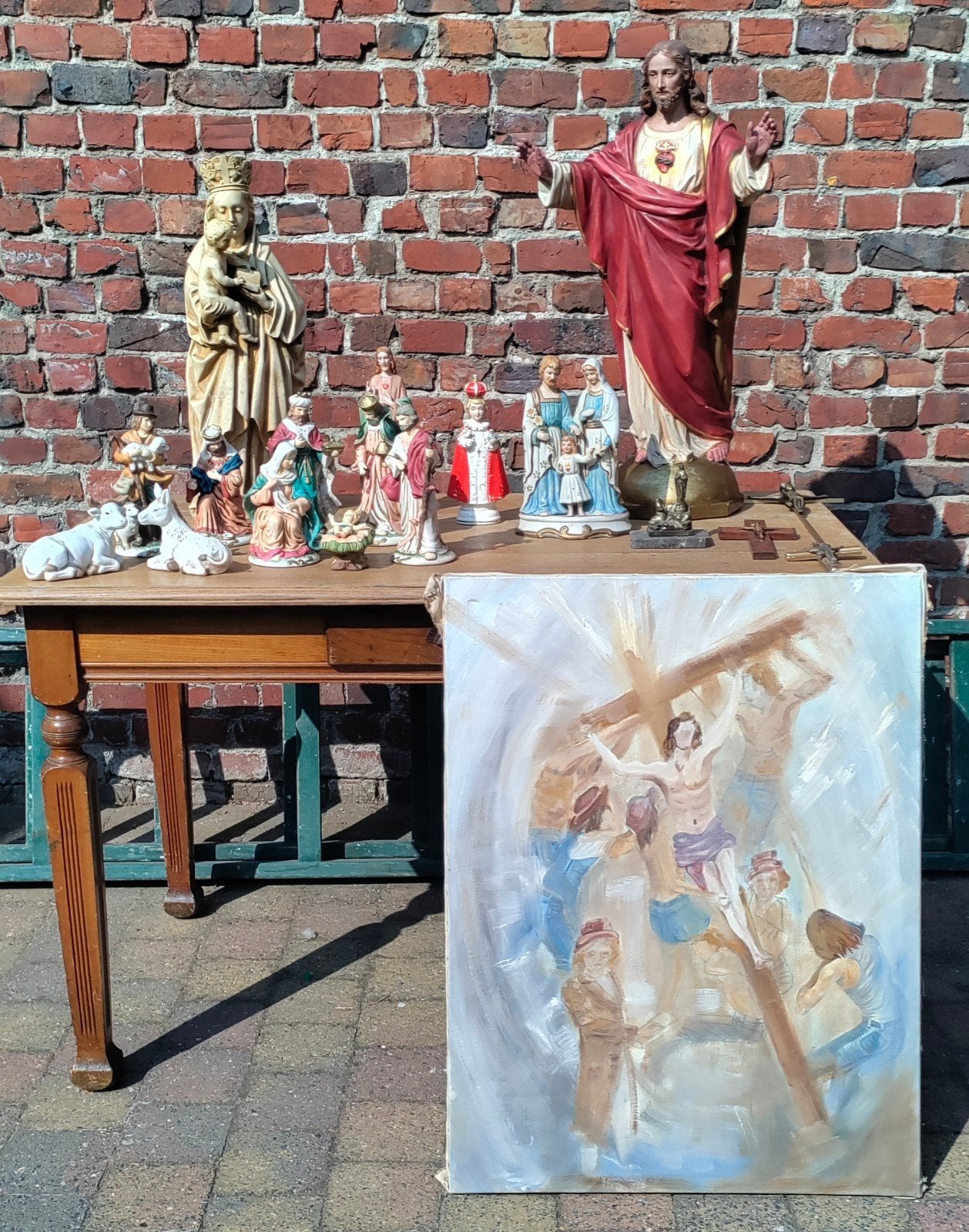 Heilig beelden Heilig Hart Maria Regina grote biscuit beeld, Antiek en Kunst, Ophalen