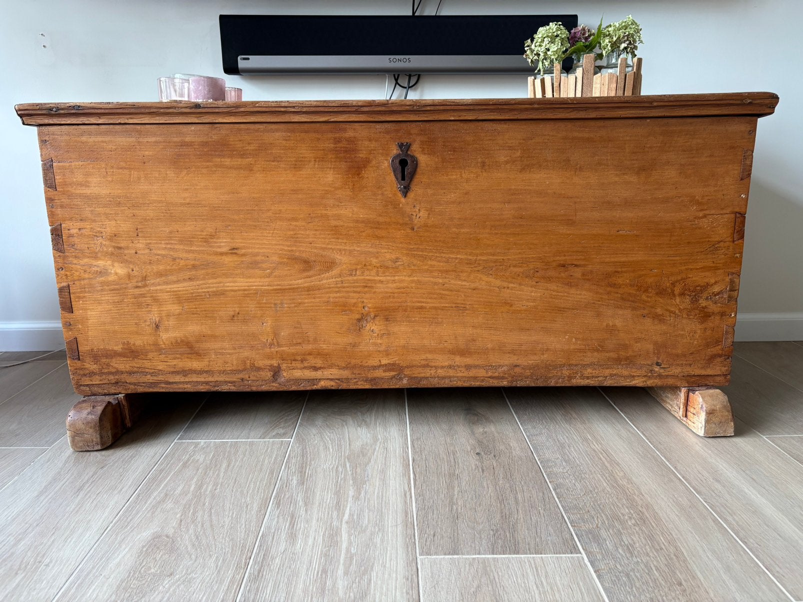 Antieke massief houten kist, vermoedelijk 19e eeuw, Ophalen