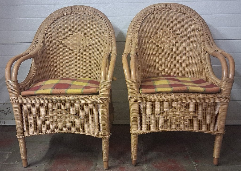 2 rieten stoelen, Tuin en Terras, Ophalen, Zo goed als nieuw, Rotan