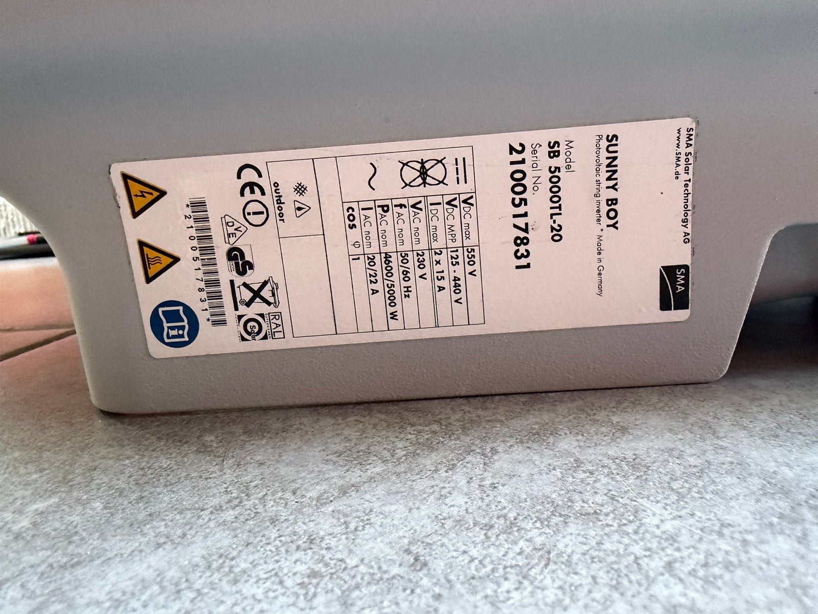 Sunny Boy 5000TL-20, Ophalen, Gebruikt