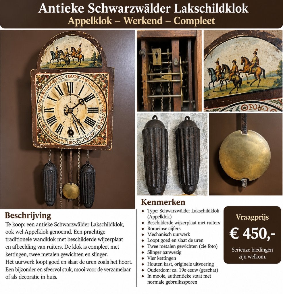 Antieke Schwarzwälder Appelklok, Enlèvement ou Envoi