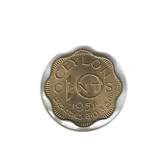 Ceylon, 10 Cents 1951., Postzegels en Munten, Ophalen of Verzenden, Zuid-Azië, Losse munt
