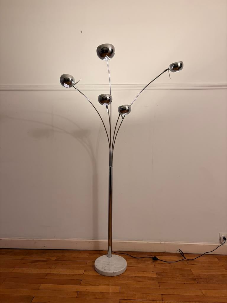 Lampadaire Space Age chromé 5 spots – base marbre, Enlèvement, Comme neuf