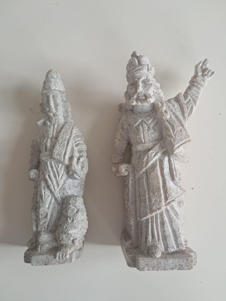 Daniël & Habakuk/Habacuc - handgesneden stenen beeldjes, Antiek en Kunst, Minder dan 20 cm, Ophalen of Verzenden, Handgemaakt