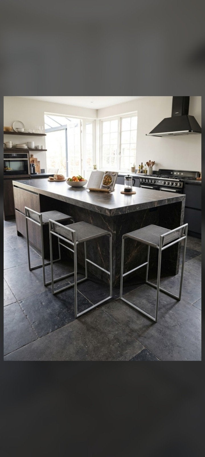 Lot de 4 tabourets de bar design en corde et acier gris, Maison & Meubles, Enlèvement