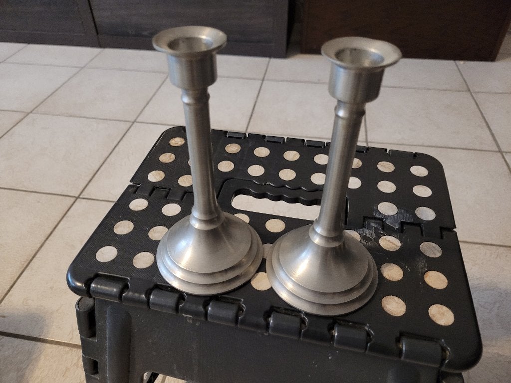 2 tinnen kandelaars (hoogte 16 cm), Antiek en Kunst, Ophalen, Overige materialen
