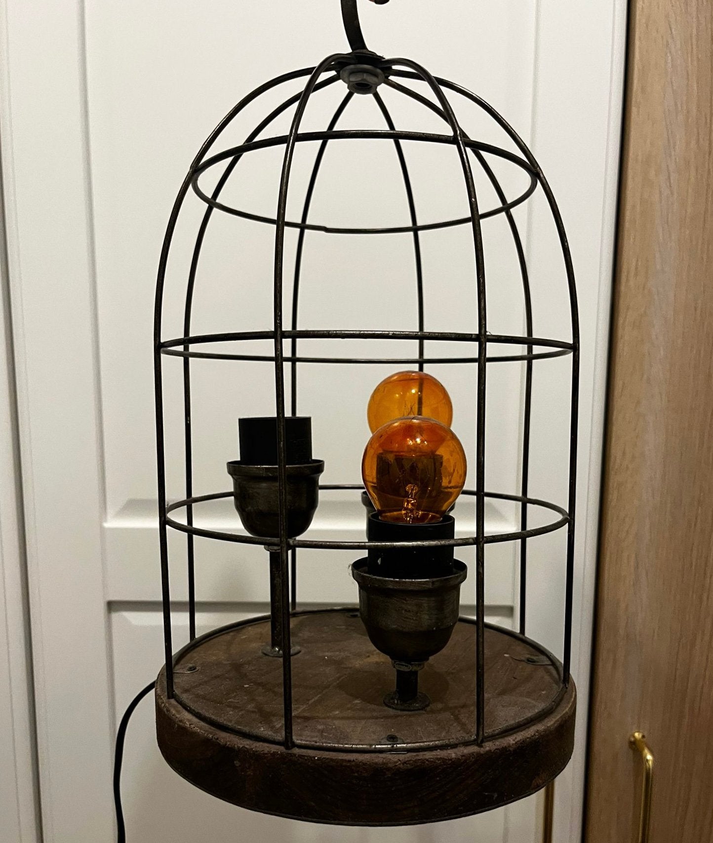 Unieke vintage kooilamp met mogelijkheid tot 3 lampen, Huis en Inrichting, Lampen | Tafellampen, Zo goed als nieuw, Minder dan 50 cm