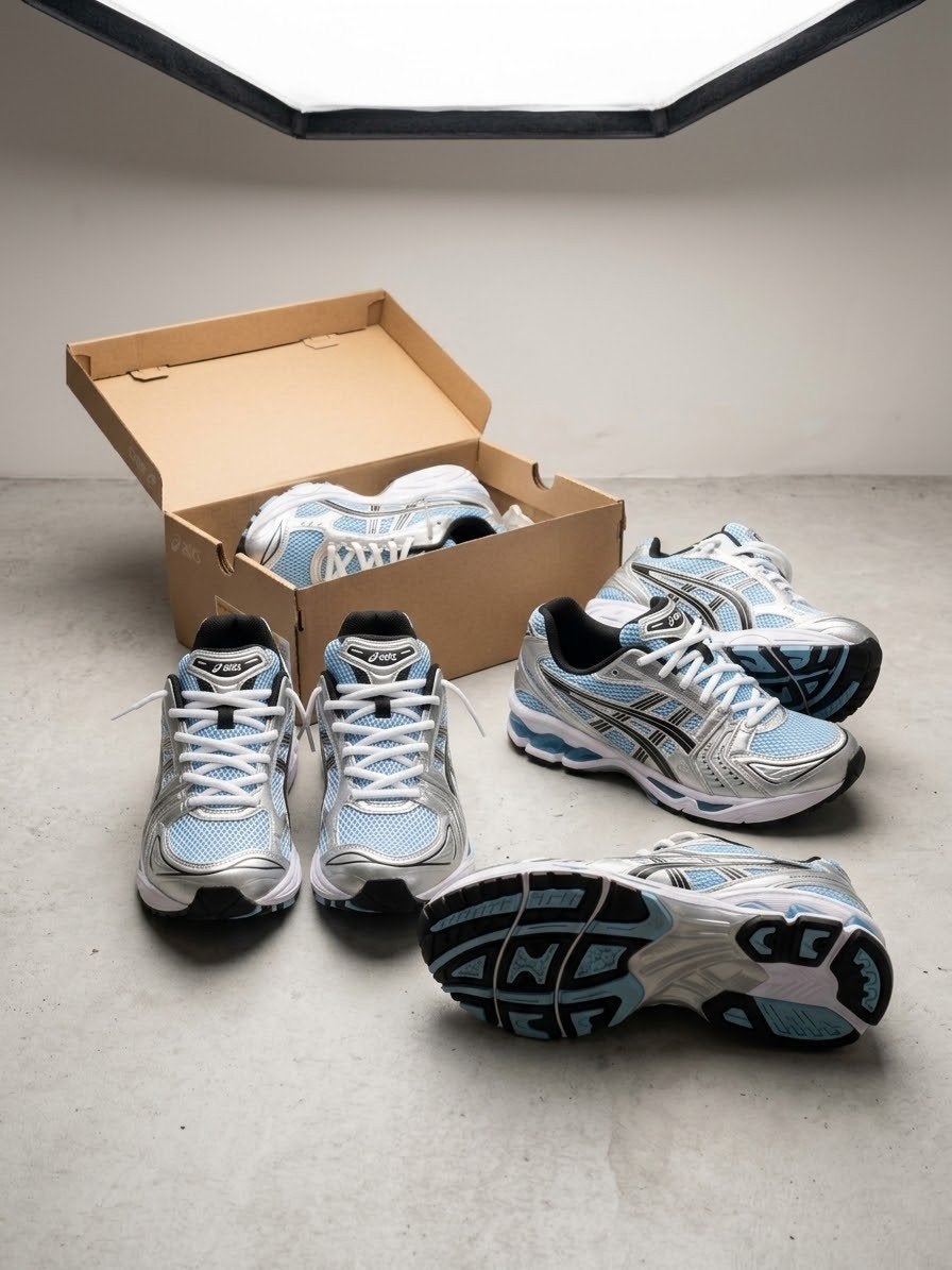 ASICS GEL-KAYANO  Maat 44.5 Blauw Zilver 1 (new)dag gedragen, Neuf, Enlèvement ou Envoi, Bleu, Asics