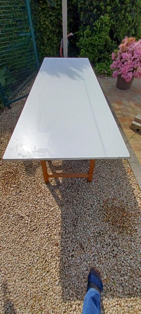 Tafelblad op schragen, Huis en Inrichting, Ophalen, Gebruikt, 200 cm of meer, Rechthoekig