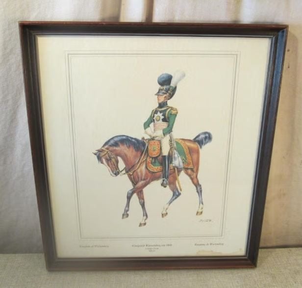 Mooi Oude Gravure 'Officier te Paard' - 35x31, Antiek en Kunst, Ophalen of Verzenden, Militair, Gravure, Ingelijst