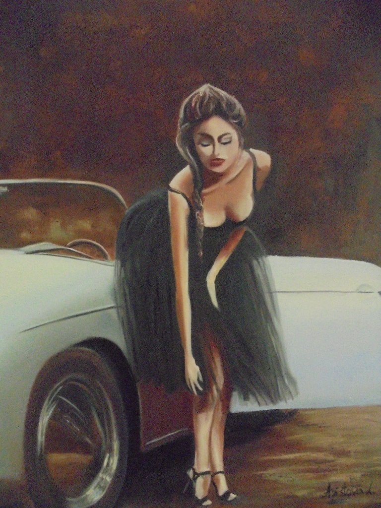 Peinture à l'huile Porsche 356 Roadster, Enlèvement ou Envoi, Autres sujets, Signé, Peinture à l'huile