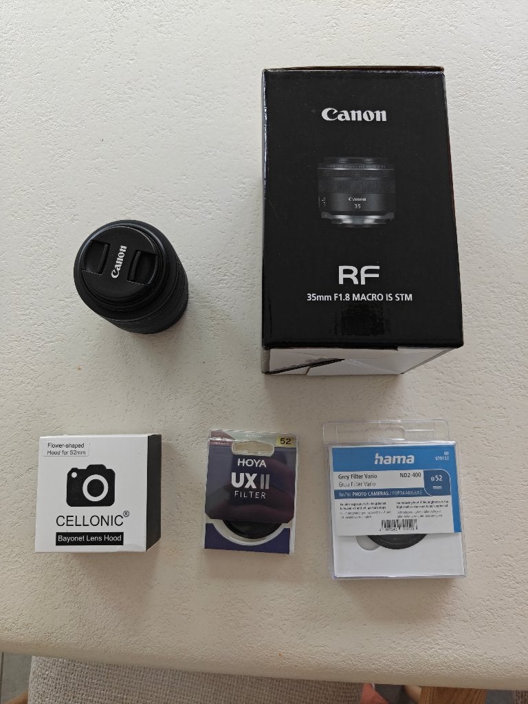 Canon RF 35mm f/1.8 + filters + zonnekap, Macrofunctie, Canon, 35 mm, Canon RF