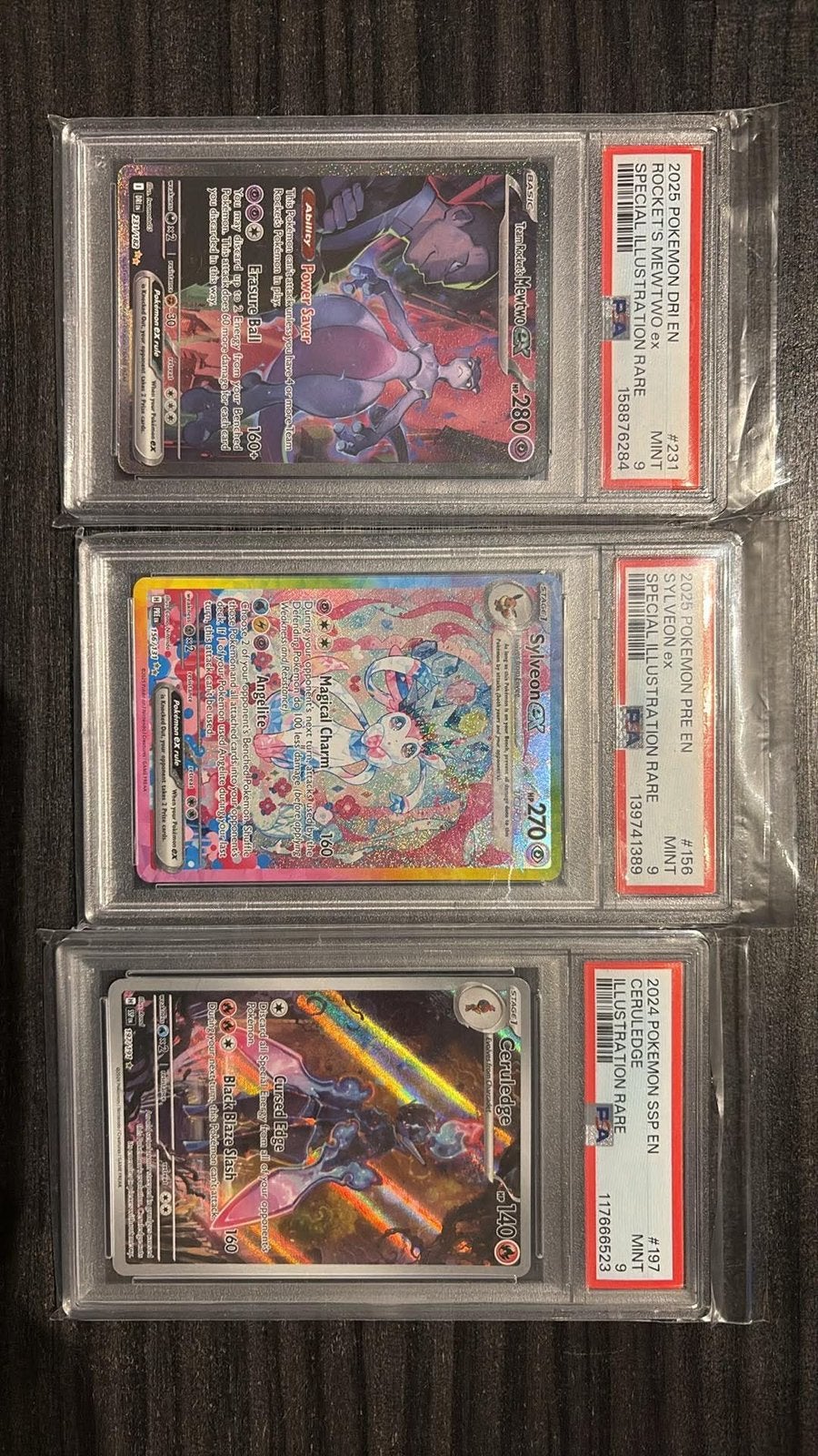 Pokémon PSA 9 kaarten – Mewtwo ex, Sylveon ex & Ceruledge, Ophalen of Verzenden, Nieuw
