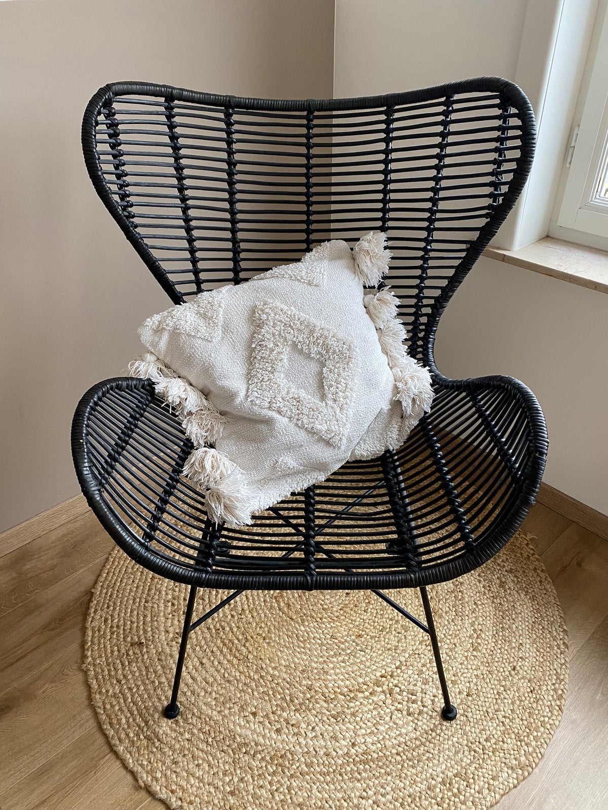 Rotan stoel zwart, Maison & Meubles, Enlèvement, Comme neuf, Noir